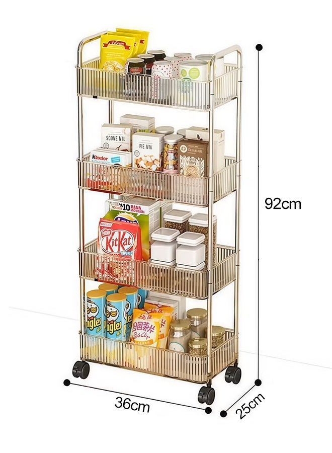 4 Tier Rolling Storage Cart Transparent Storage Shelves with Handle and Silent 360° Wheels Storage Trolley Cart Multi-purpose Storage Rack Rolling Organizer Movable Functional Utility Trolley Space-Saving Cart Storage Shelf for Bedroom Kitchen Narrow Space Shelf Organizer - Image 2